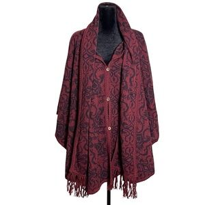 Novica Peruvian Alpaca Wool Wildflower Reversible Ruana Cloak Shawl O/S